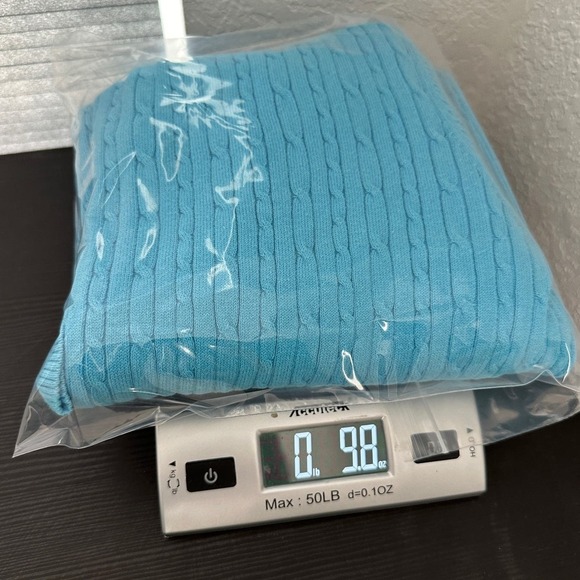 Eddie Bauer Blue V-Neck Long Sleeve Cable Knit Pullover Sweater Size Large FLAW - Picture 10 of 10